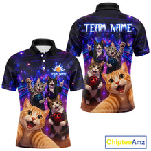 Load image into Gallery viewer, Polo shirt with cartoon cats and 'Team Name' text on a colorful background, featuring the brand 'Chiptee Amz'.