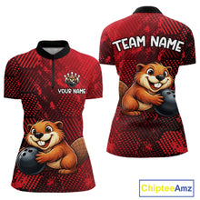 Load image into Gallery viewer, Funny Beaver Bowling Shirt for Women Custom Bowling Team Jersey Polo &amp; Quarter-Zip Bowling Performance QZT985