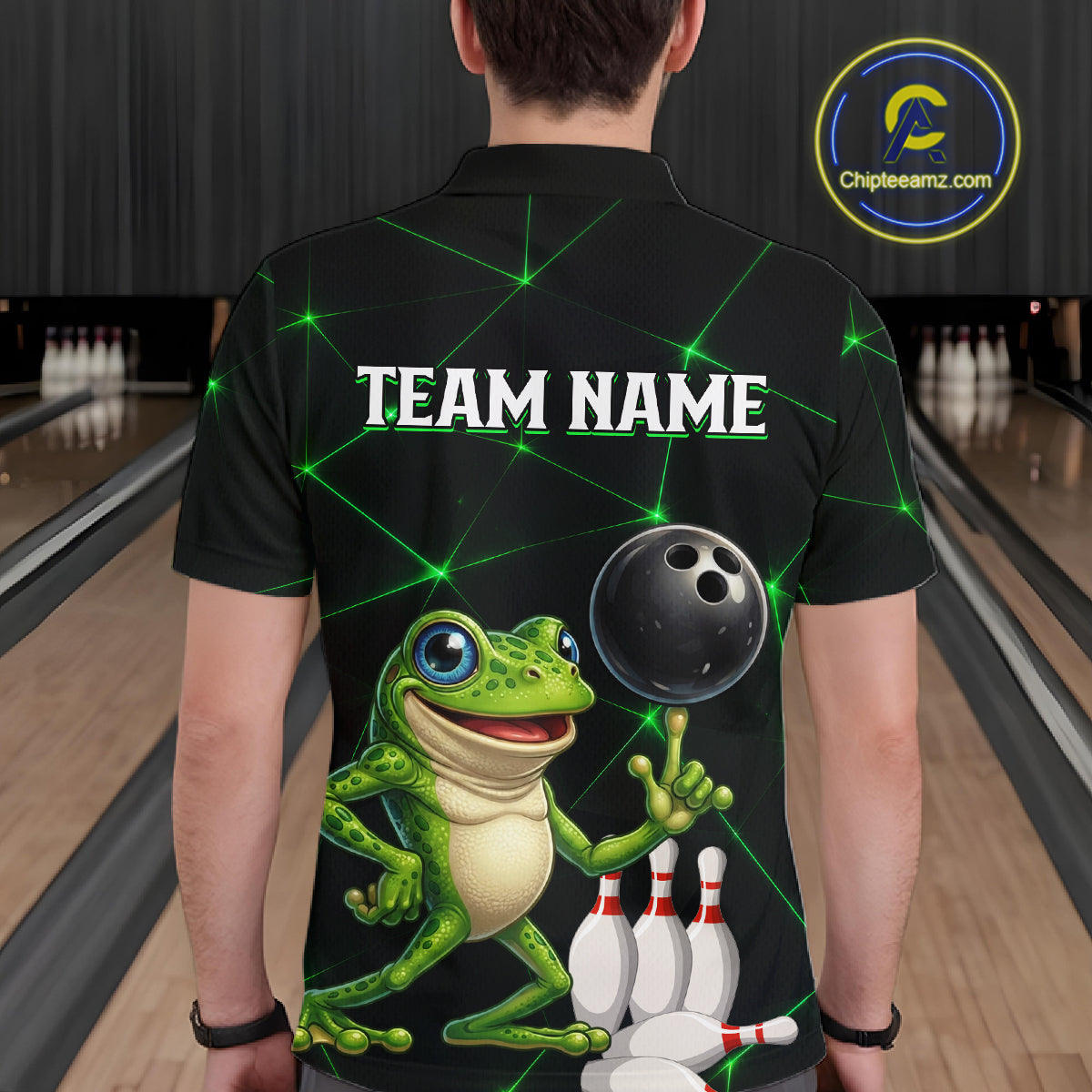 Green Funny Frog Bowling Shirt for Men Custom Bowling Jersey Polo & 1/4 Zip QZT1024