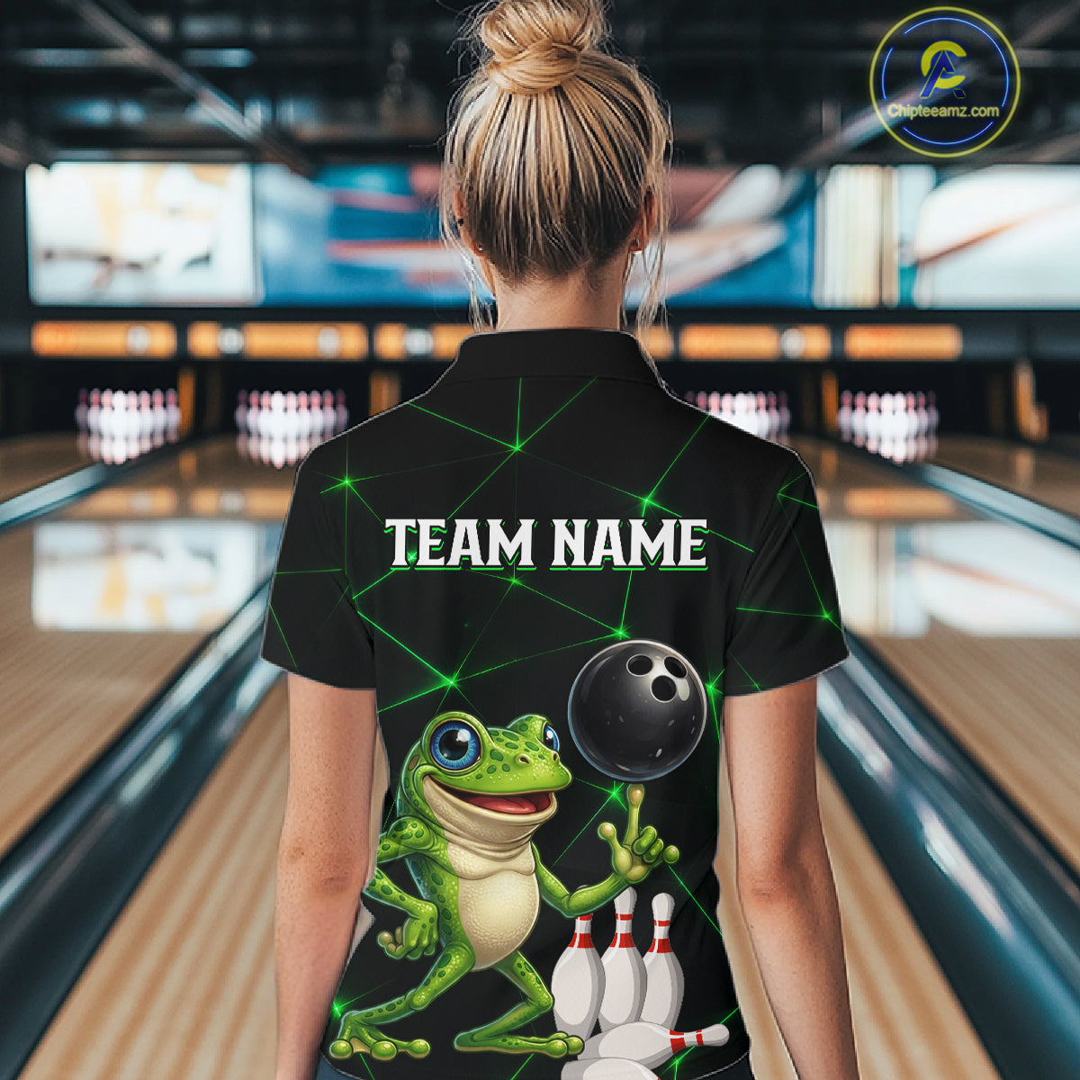 Green Funny Frog Bowling Shirt for Women Custom Bowling Jersey Polo & 1/4 Zip QZT1024