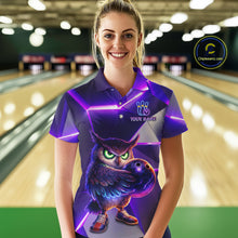 Load image into Gallery viewer, Personalized Purple Neon Owl Bowling Shirt for Women Bowling Jersey Gift for Bowler Polo &amp; 1/4-Zip QZT904