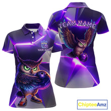 Load image into Gallery viewer, Personalized Purple Neon Owl Bowling Shirt for Women Bowling Jersey Gift for Bowler Polo &amp; 1/4-Zip QZT904