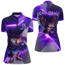 Load image into Gallery viewer, Personalized Purple Neon Owl Bowling Shirt for Women Bowling Jersey Gift for Bowler Polo &amp; 1/4-Zip QZT904