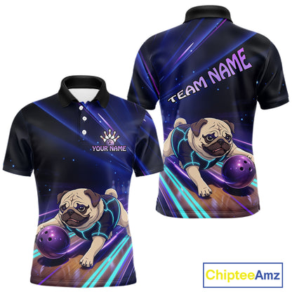 Funny Pug Dog Bowling Team Shirt for Men Custom Bowling Jersey Polo & 1/4-Zip Bowling Unisex QZT908