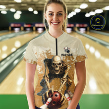 Load image into Gallery viewer, Custom Skeleton Bowling Team Shirt for Women Bowling Jersey Bowling Outfit Polo &amp; Quarter-Zip QZT987