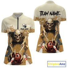 Load image into Gallery viewer, Custom Skeleton Bowling Team Shirt for Women Bowling Jersey Bowling Outfit Polo &amp; Quarter-Zip QZT987