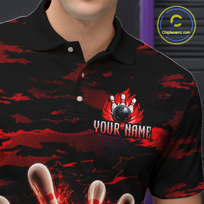 Flame Red Pattern Bowling Shirt for Men Bowling Team Jersey Polo & 1/4-Zip QZT1027
