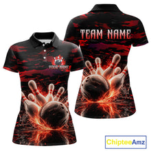 Load image into Gallery viewer, Flame Red Pattern Bowling Shirt for Women Bowling Team Jersey Polo &amp; 1/4-Zip QZT1027