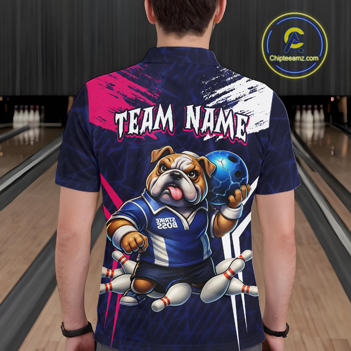 Personalized Funny Bulldog Bowling League Shirt Polo & 1/4 Zip Navy Bowling Jersey for Men QZT910