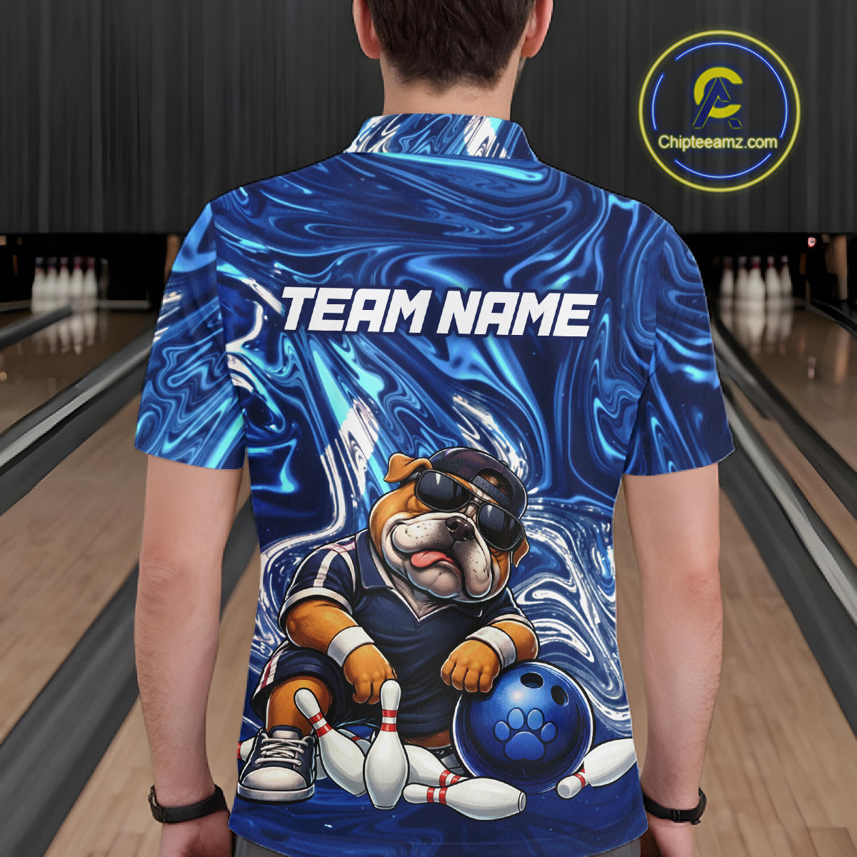 Custom Blue Funny Bulldog Bowling Team Shirt Bowling Jersey Polo & 1/4 Zip Bowling Unisex for Men QZT912