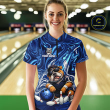 Load image into Gallery viewer, Custom Blue Funny Bulldog Bowling Team Shirt Bowling Jersey Polo &amp; 1/4 Zip Bowling Unisex for Women QZT912
