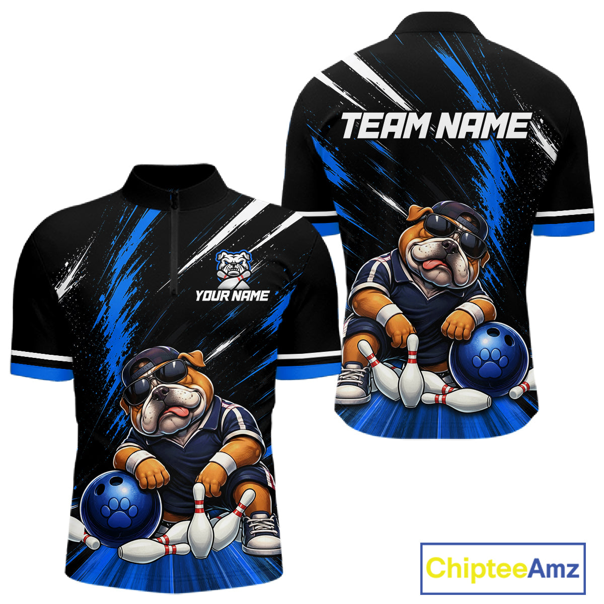 Custom Funny Bulldog Bowling Shirt Bowling Team Jersey for Men Bowling Outfit QZT1214