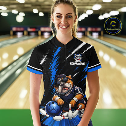 Custom Funny Bulldog Bowling Shirt Bowling Team Jersey for Women Bowling Outfit QZT1214