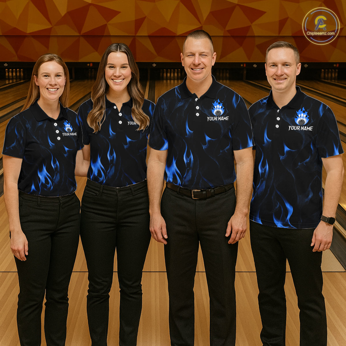 Custom Blue Flames Bowling Shirt for Men Bowling Team Jersey Bowling Outfit QZT1216