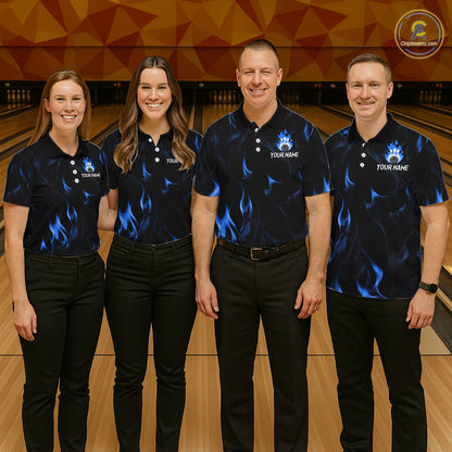 Custom Blue Flames Bowling Shirt for Men Bowling Team Jersey Bowling Outfit QZT1216
