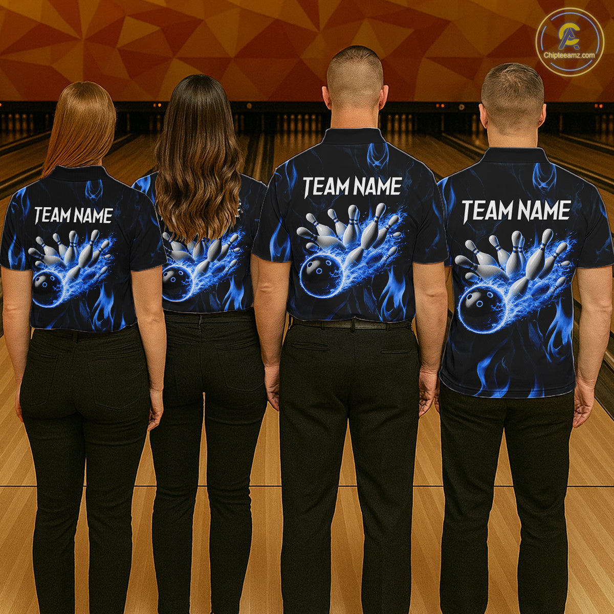 Custom Blue Flames Bowling Shirt for Men Bowling Team Jersey Bowling Outfit QZT1216