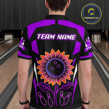 Load image into Gallery viewer, Purple Neon Lightning Sunflower Bowling Shirt for Men Custom Team Bowling Polo Bowling Jersey QZT771