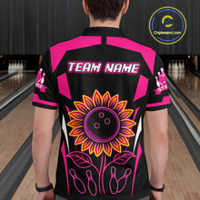 Load image into Gallery viewer, Pink Neon Lightning Sunflower Bowling Shirt for Men Custom Team Bowling Polo Bowling Jersey QZT771