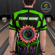 Load image into Gallery viewer, Green Neon Lightning Sunflower Bowling Shirt for Men Custom Team Bowling Polo Bowling Jersey QZT771