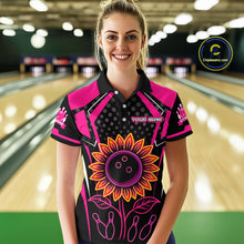 Load image into Gallery viewer, Pink Neon Lightning Sunflower Bowling Shirt for Women Custom Team Bowling Polo Bowling Jersey QZT771