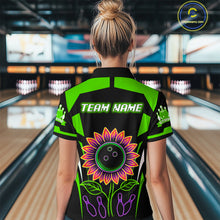 Load image into Gallery viewer, Green Neon Lightning Sunflower Bowling Shirt for Women Custom Team Bowling Polo Bowling Jersey QZT771
