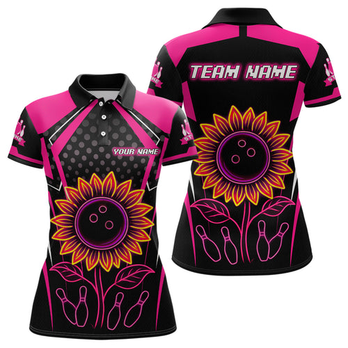 Pink Neon Lightning Sunflower Bowling Shirt for Women Custom Team Bowling Polo Bowling Jersey QZT771