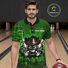 Load image into Gallery viewer, Custom Green Funny Cowboy Gun Bowling Shirt for Men Bowling Team Jersey Bowling Polo &amp; Quarter-Zip QZT915
