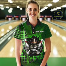 Load image into Gallery viewer, Custom Green Funny Cowboy Gun Bowling Shirt for Women Bowling Team Jersey Bowling Polo &amp; Quarter-Zip  QZT915