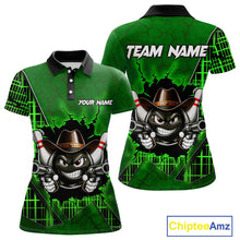 Load image into Gallery viewer, Custom Green Funny Cowboy Gun Bowling Shirt for Women Bowling Team Jersey Bowling Polo &amp; Quarter-Zip  QZT915