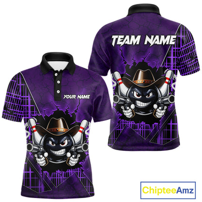 Custom Purple Funny Cowboy Gun Bowling Shirt for Men Bowling Team Jersey Bowling Polo & Quarter-Zip QZT915
