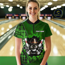 Load image into Gallery viewer, Custom Green Funny Cowboy Gun Bowling Shirt for Women Bowling Team Jersey Bowling Polo &amp; Quarter-Zip  QZT915