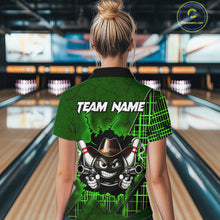 Load image into Gallery viewer, Custom Green Funny Cowboy Gun Bowling Shirt for Women Bowling Team Jersey Bowling Polo &amp; Quarter-Zip  QZT915