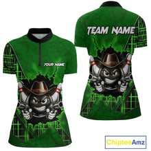Load image into Gallery viewer, Custom Green Funny Cowboy Gun Bowling Shirt for Women Bowling Team Jersey Bowling Polo &amp; Quarter-Zip  QZT915