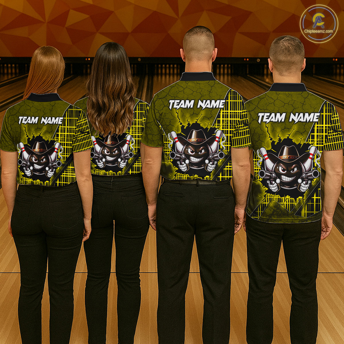 Custom Yellow Funny Cowboy Gun Bowling Shirt for Men Bowling Team Jersey Bowling Polo & Quarter-Zip QZT915
