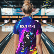 Load image into Gallery viewer, Personalized Neon Funny Cat Bowling Team Shirt for Women Bowling League Jersey Polo &amp; Quarter-Zip Bowling Outfit QZT916