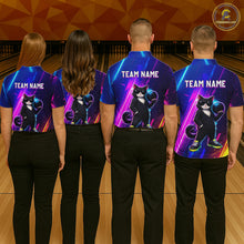 Load image into Gallery viewer, Personalized Neon Funny Cat Bowling Team Shirt for Women Bowling League Jersey Polo &amp; Quarter-Zip Bowling Outfit QZT916