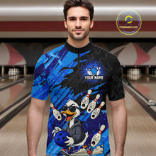 Load image into Gallery viewer, Blue Funny Duck Bowling Shirt for Men Custom Bowling Team Jersey Bowling League Polo &amp; Quarter-Zip QZT944