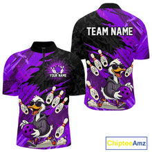 Load image into Gallery viewer, Purple Funny Duck Bowling Shirt for Men Custom Bowling Team Jersey Bowling League Polo &amp; Quarter-Zip QZT944