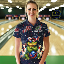 Load image into Gallery viewer, Custom American Flag Alligator Bowling Shirt for Women Patriotic Bowling Jersey Polo &amp; 1/4-Zip QZT1029