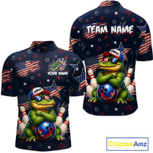 Load image into Gallery viewer, Custom American Flag Alligator Bowling Shirt for Men Patriotic Bowling Jersey Polo &amp; 1/4-Zip QZT1029