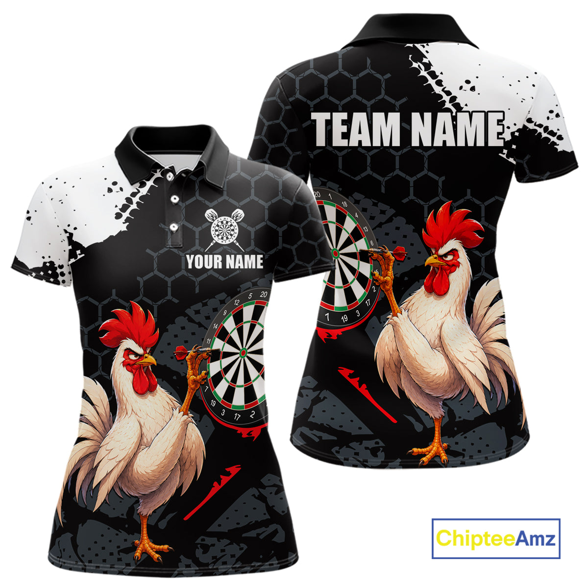Custom Black & White Funny Chicken Dart Shirt for Women Dart Team Jersey Dartboard Outfit DHT52