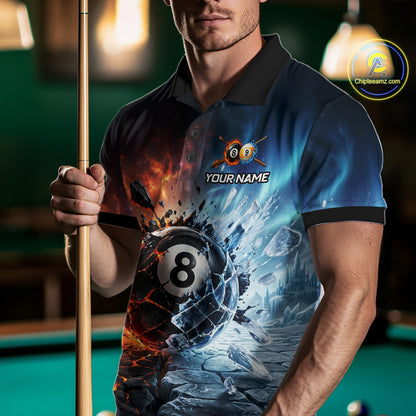 Custom Fire & Ice Billiard Shirt 8 Ball & 9 Ball Billiard Jersey for Men Pool Shirt Billiard Outfit BHT111