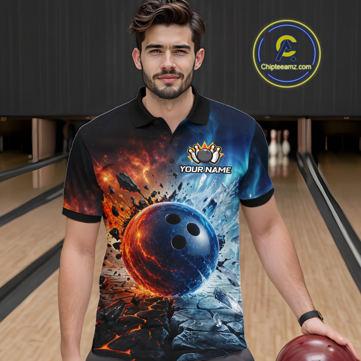 Custom Fire & Ice Bowling Shirt Bowling Team Jersey for Men Polo & 1/4-Zip QZT1218