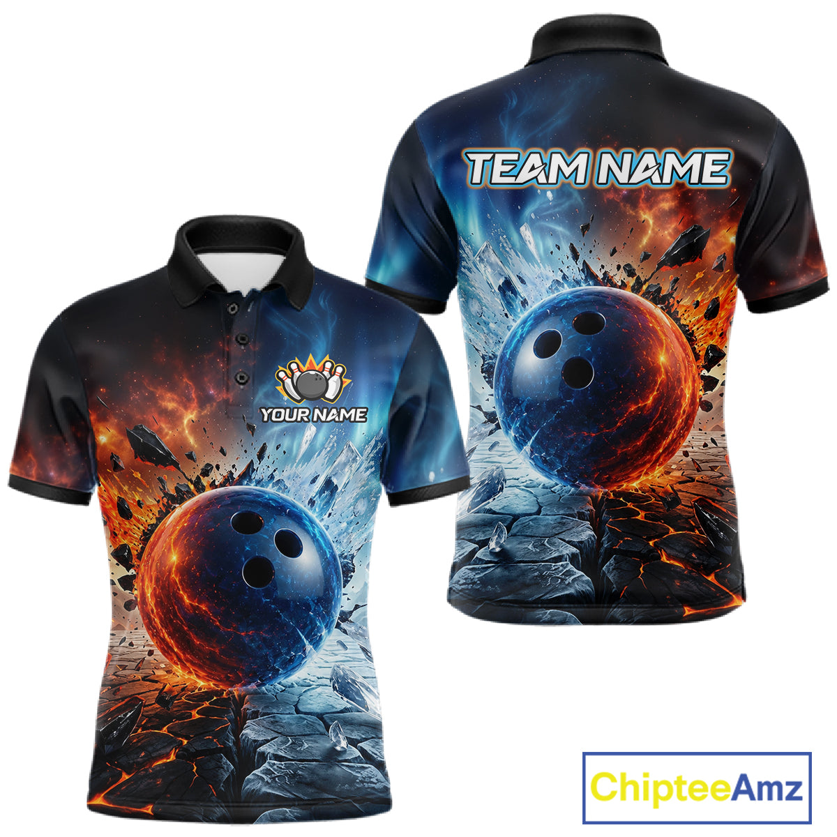 Custom Fire & Ice Bowling Shirt Bowling Team Jersey for Men Polo & 1/4-Zip QZT1218