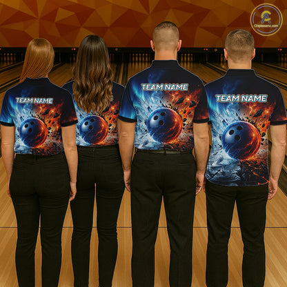 Custom Fire & Ice Bowling Shirt Bowling Team Jersey for Men Polo & 1/4-Zip QZT1218