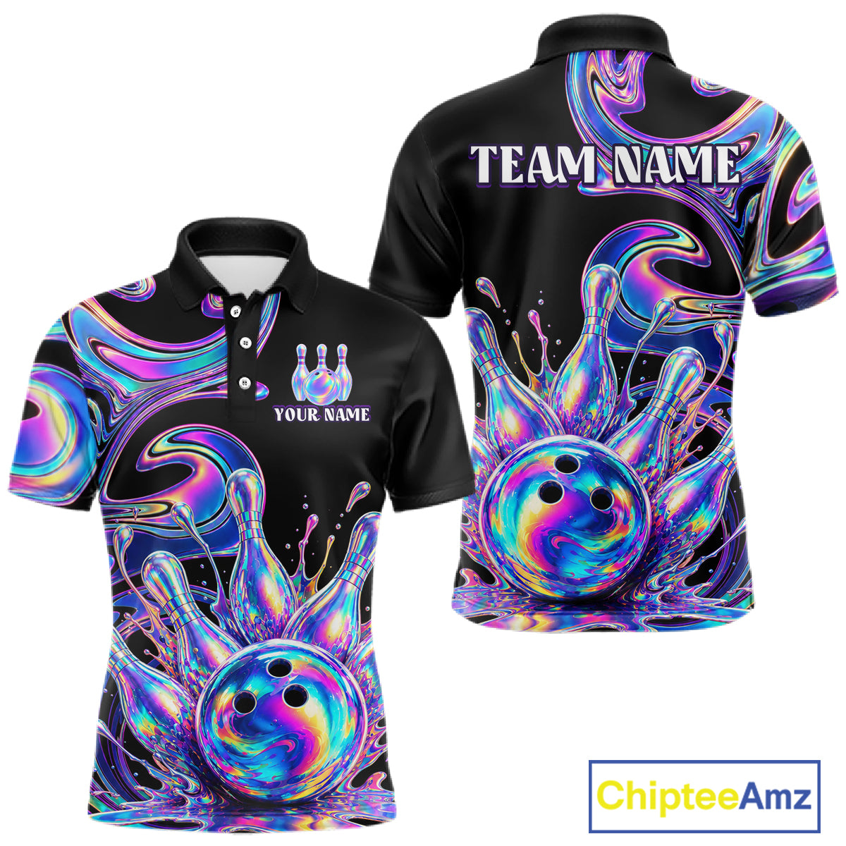 Custom Holographic Bowling Shirt Bowling Team Jersey for Men Polo & 1/4-Zip QZT1219