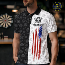 Load image into Gallery viewer, Custom Black &amp; White Skull Dart Shirt for Men American Flag Dart Jersey for Team Dartboard Shirts Gift DHT10