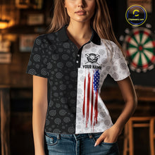 Load image into Gallery viewer, Custom Black &amp; White Skull Dart Shirt for Women American Flag Dart Jersey for Team Dartboard Shirts Gift DHT10
