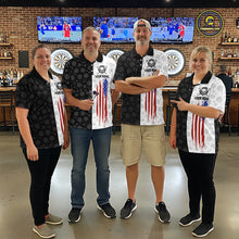 Load image into Gallery viewer, Custom Black &amp; White Skull Dart Shirt for Men American Flag Dart Jersey for Team Dartboard Shirts Gift DHT10