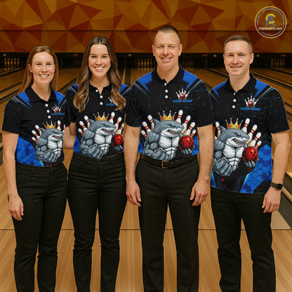 Custom Blue Funny Shark Bowling Team Shirt Bowling Jersey for Women Polo & Quarter-Zip QZT949